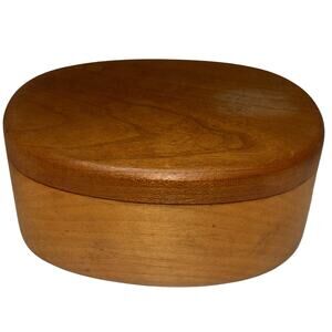 Wooden Covered Trinket Box Sliding Cover Oval